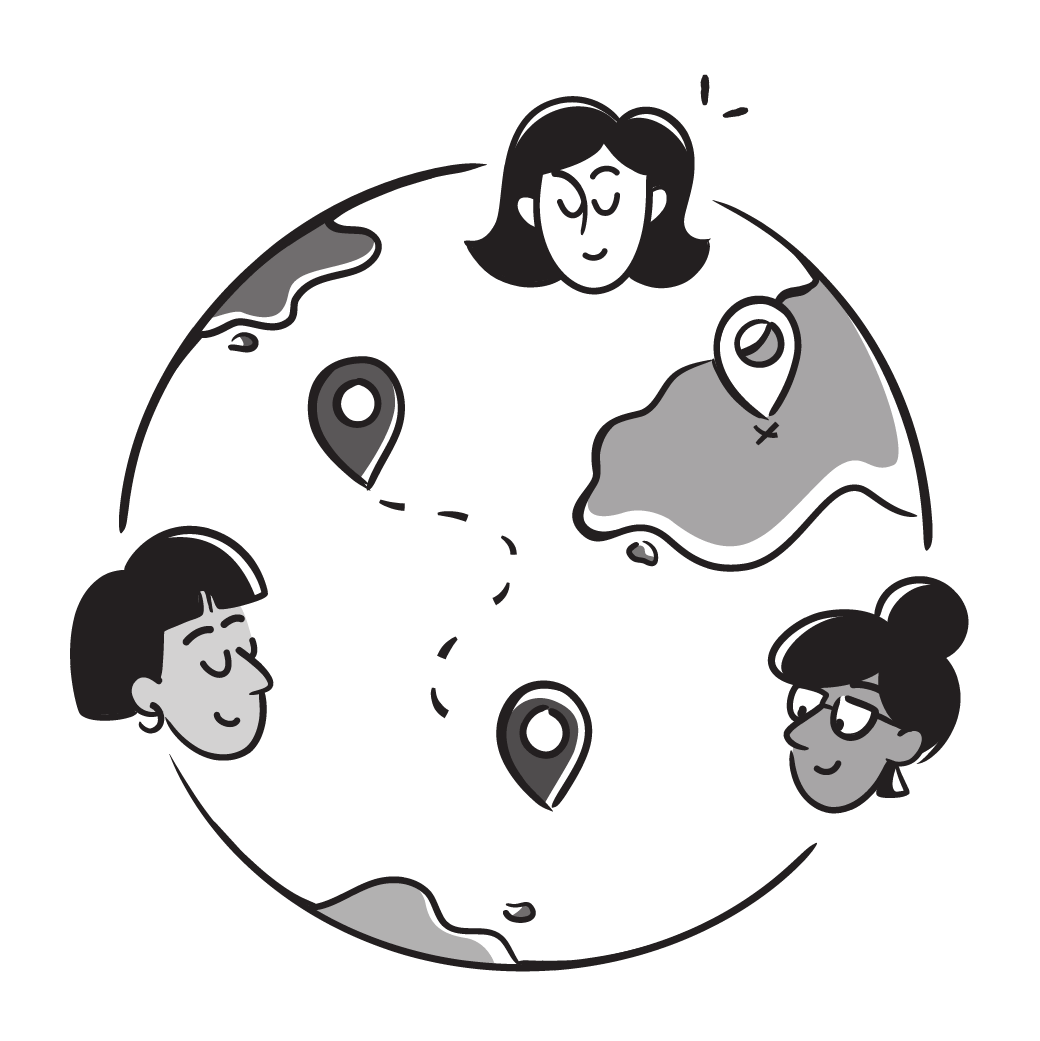 Globe with three people